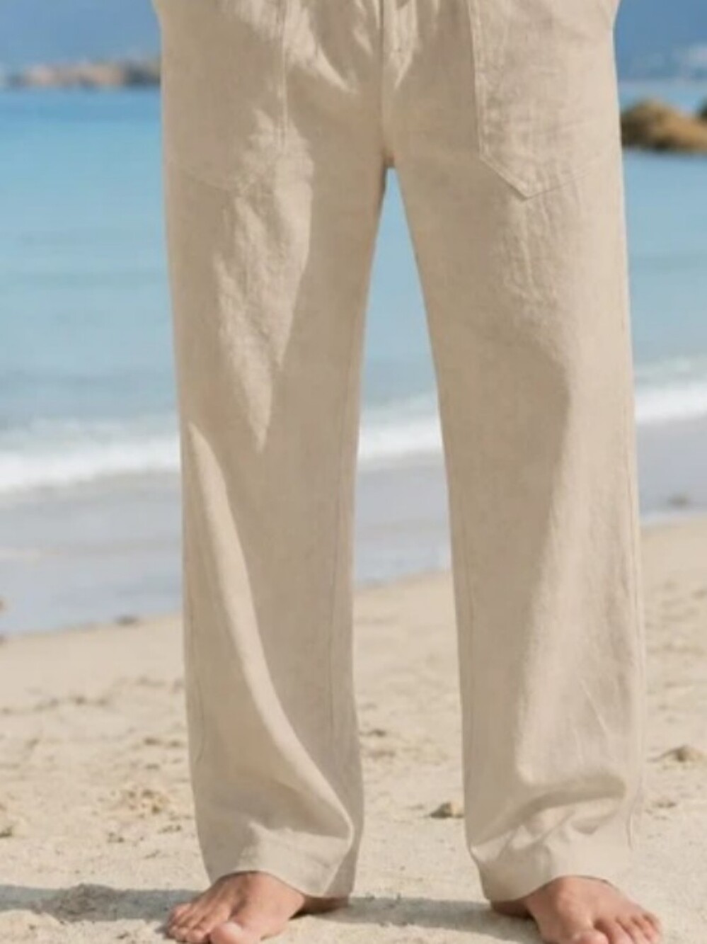 Cubavera Light Beige Linen Mix Drawstring Pants